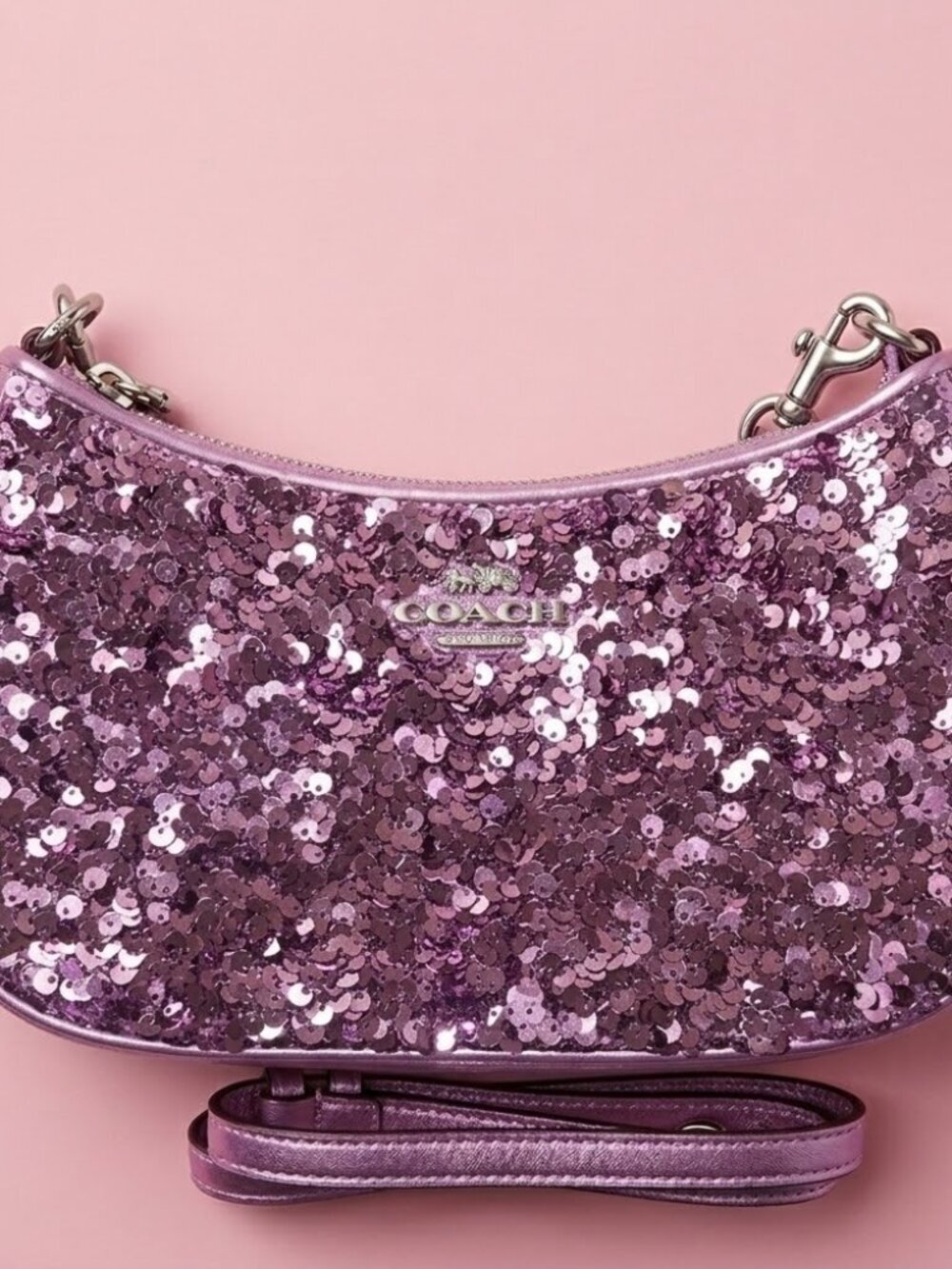 NWT Coach Teri Bag Purple Sequin with Silver Hardware